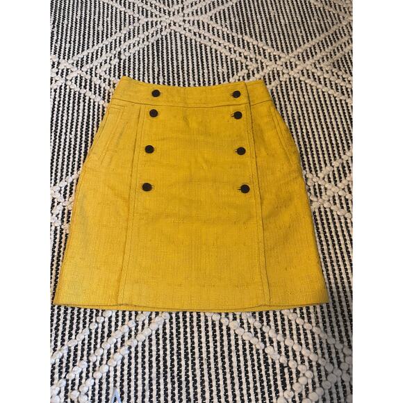 Tory Burch Yellow Tweed Buttoned Mini Skirt - Size 2 - Picture 1 of 6